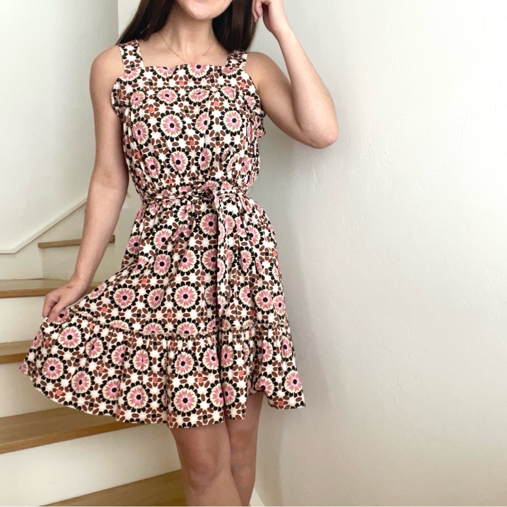 Kate Spade Floral Mosaic Cotton Poplin By The Pool Tie Belt Waist Mini Dress 4